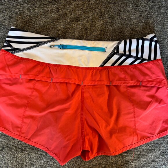 Lululemon Speed Shorts (Size 6) Red, Black/White Band, Neon Accents Vintage EUC - Picture 2 of 3